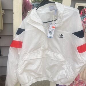 Adidas White Jacket with Red and Black Stripes